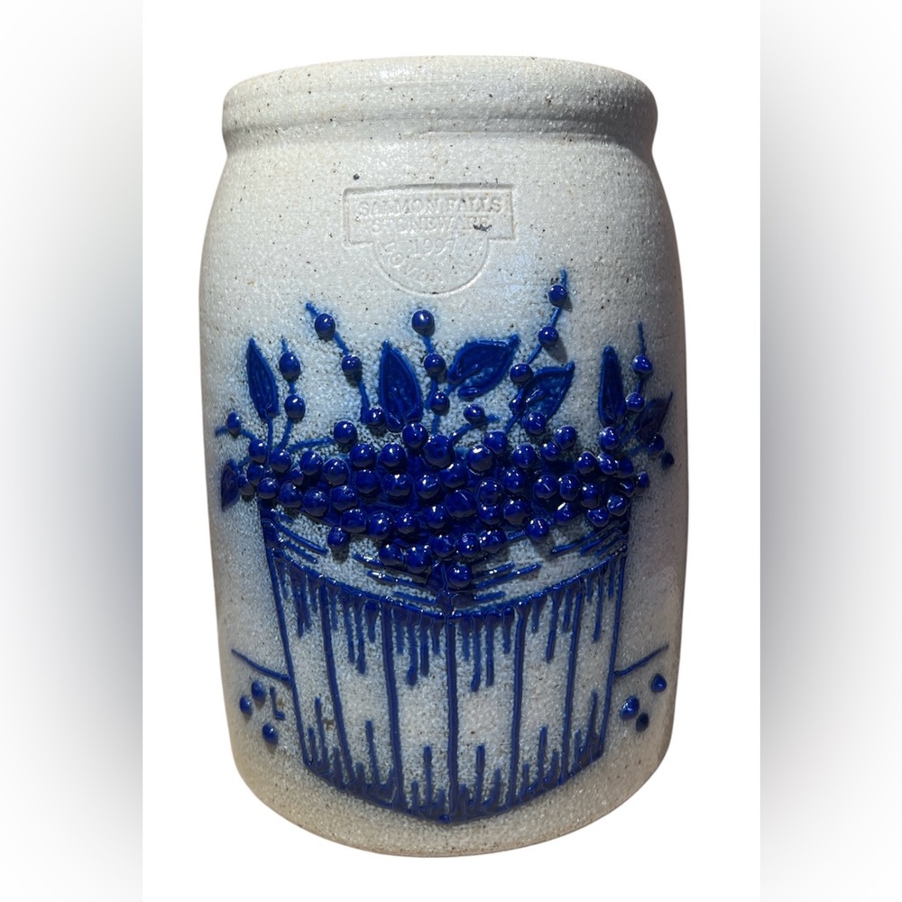 Vintage 1997 Handmade Pottery Salmon Falls Blueberry Vase Made in NH